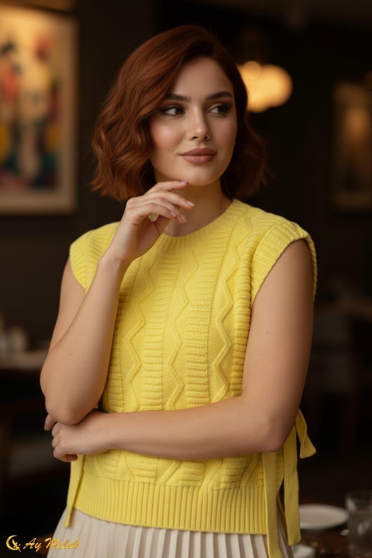 Kadın Triko Bisiklet Yaka Bağlamalı Süveter