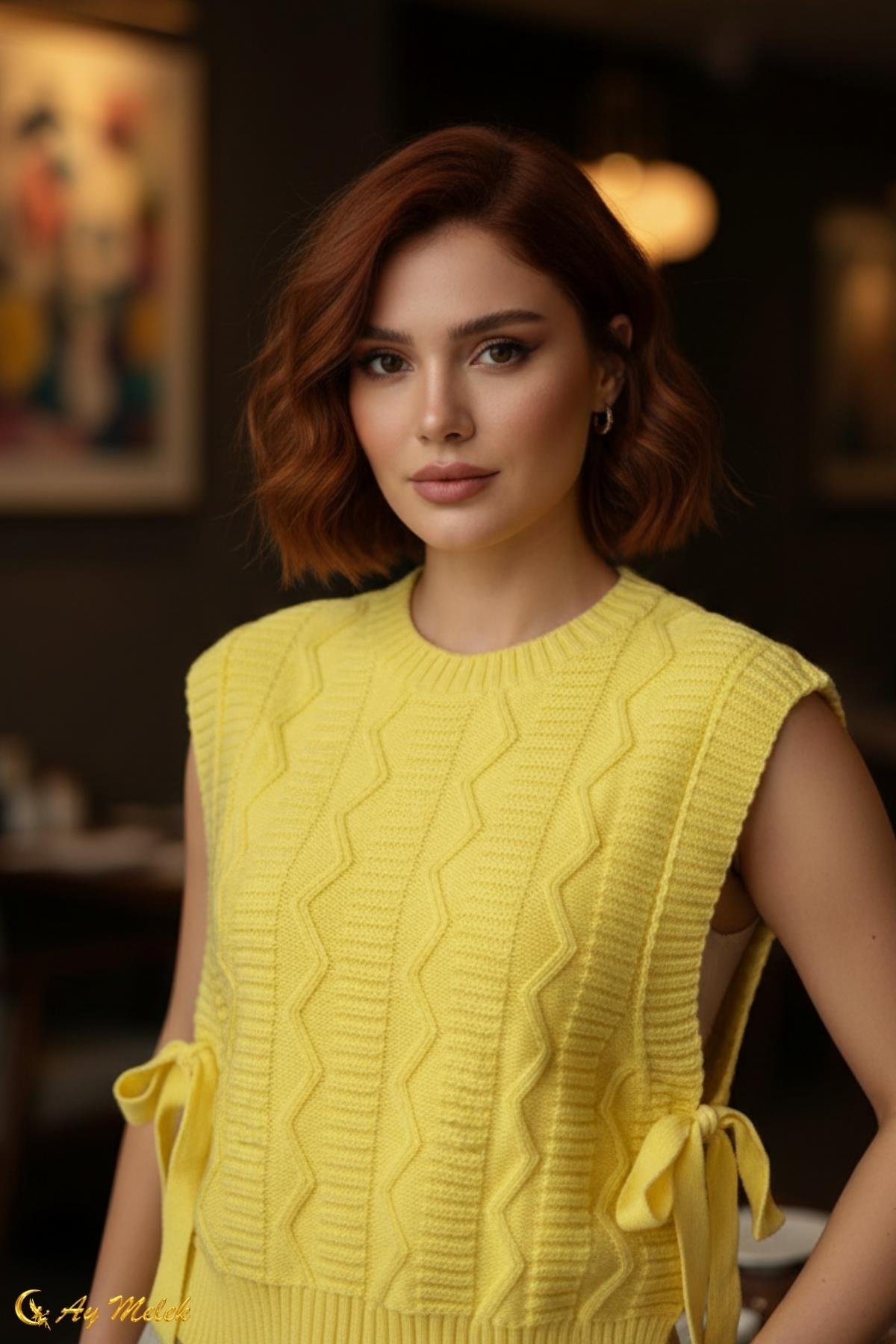 Kadın Triko Bisiklet Yaka Bağlamalı Süveter