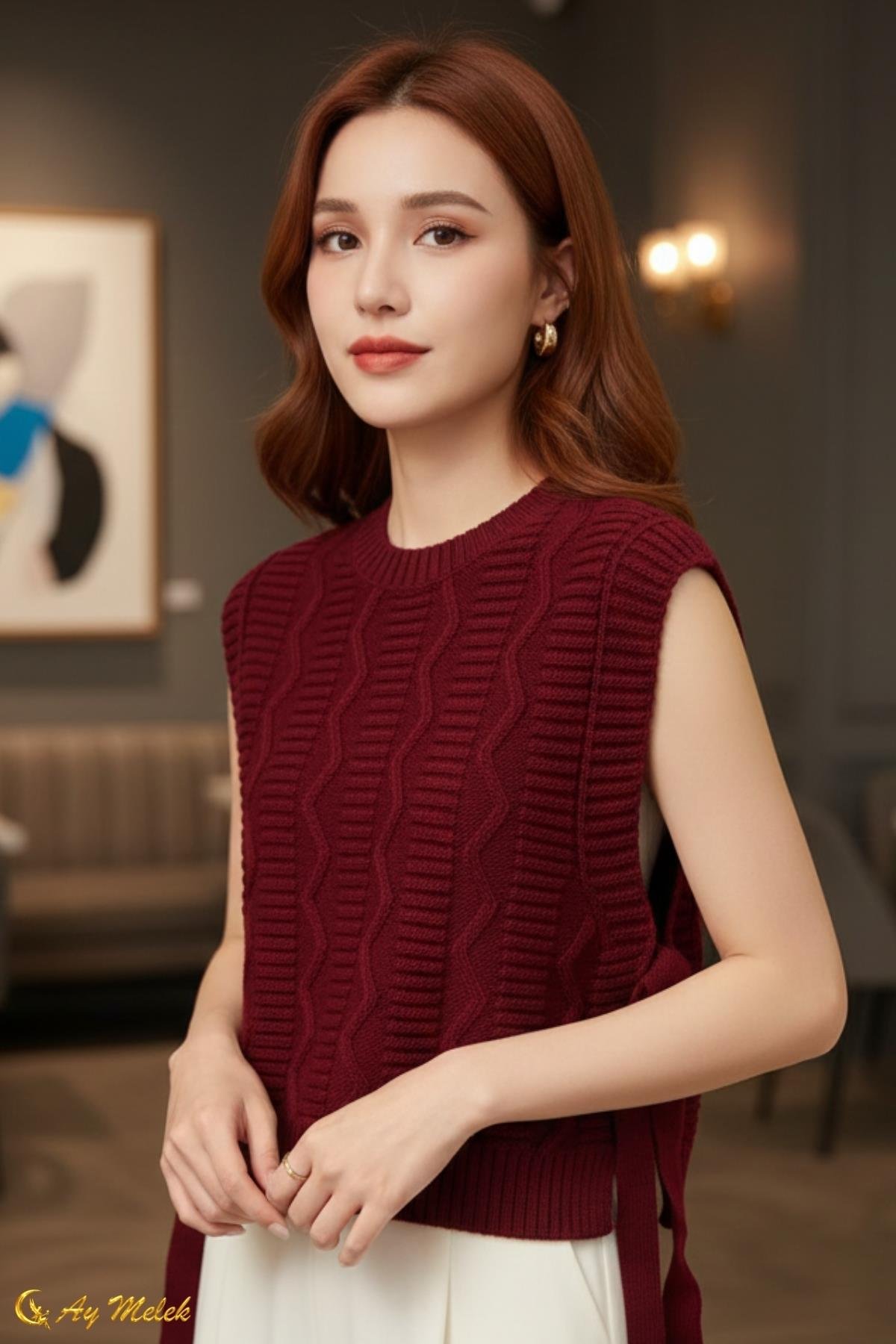 Kadın Triko Bisiklet Yaka Bağlamalı Süveter