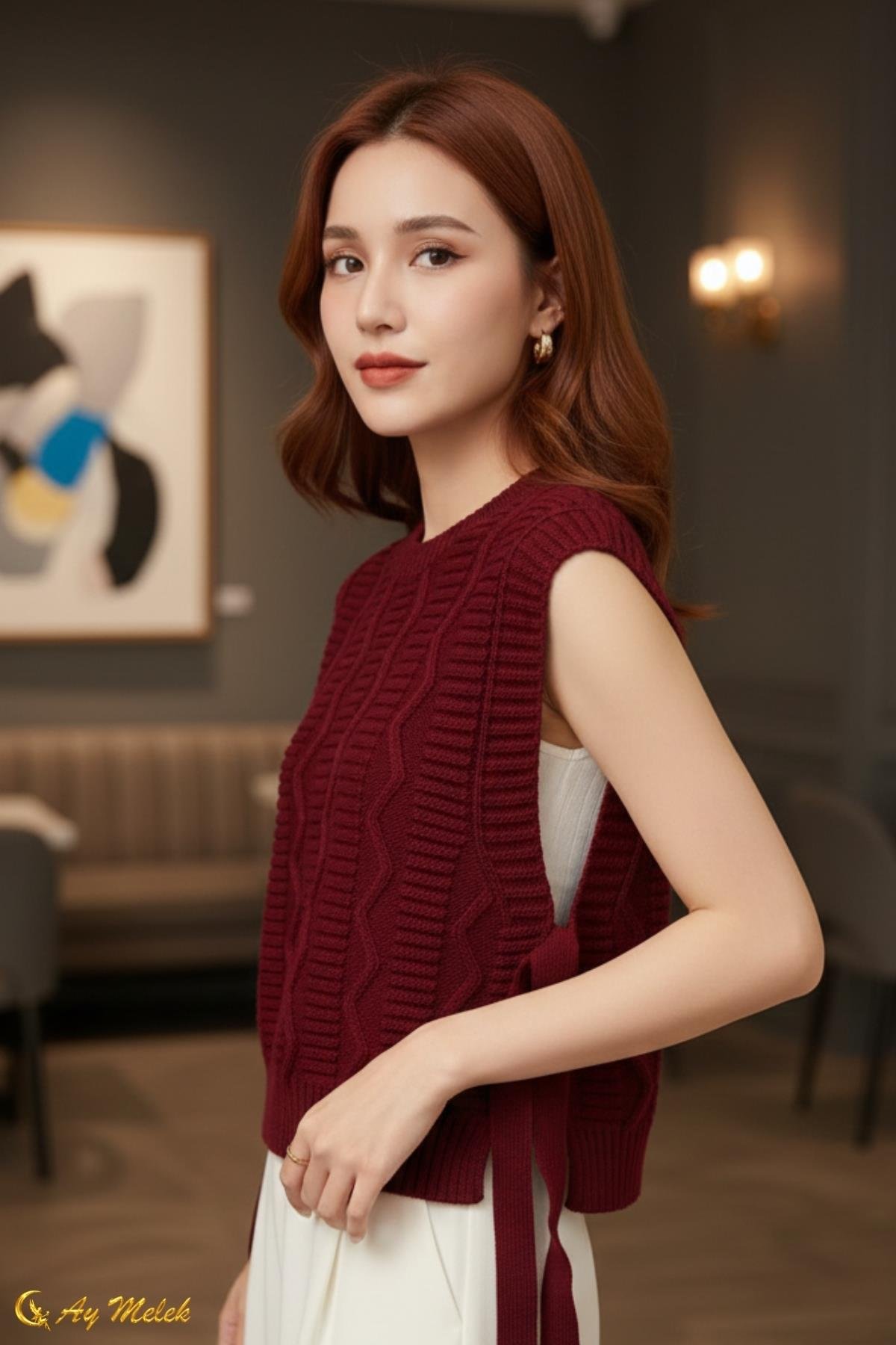 Kadın Triko Bisiklet Yaka Bağlamalı Süveter