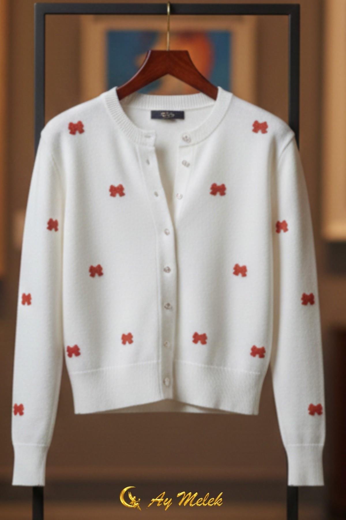 Kadın Triko Hırka Düğmeli Bisiklet Yaka Kısa Fiyonk Detaylı Hırka