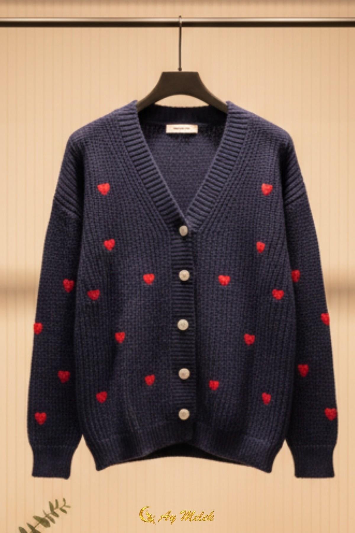 Kadın Triko Hırka V Yaka Kısa Dokulu Düğmeli Hırka