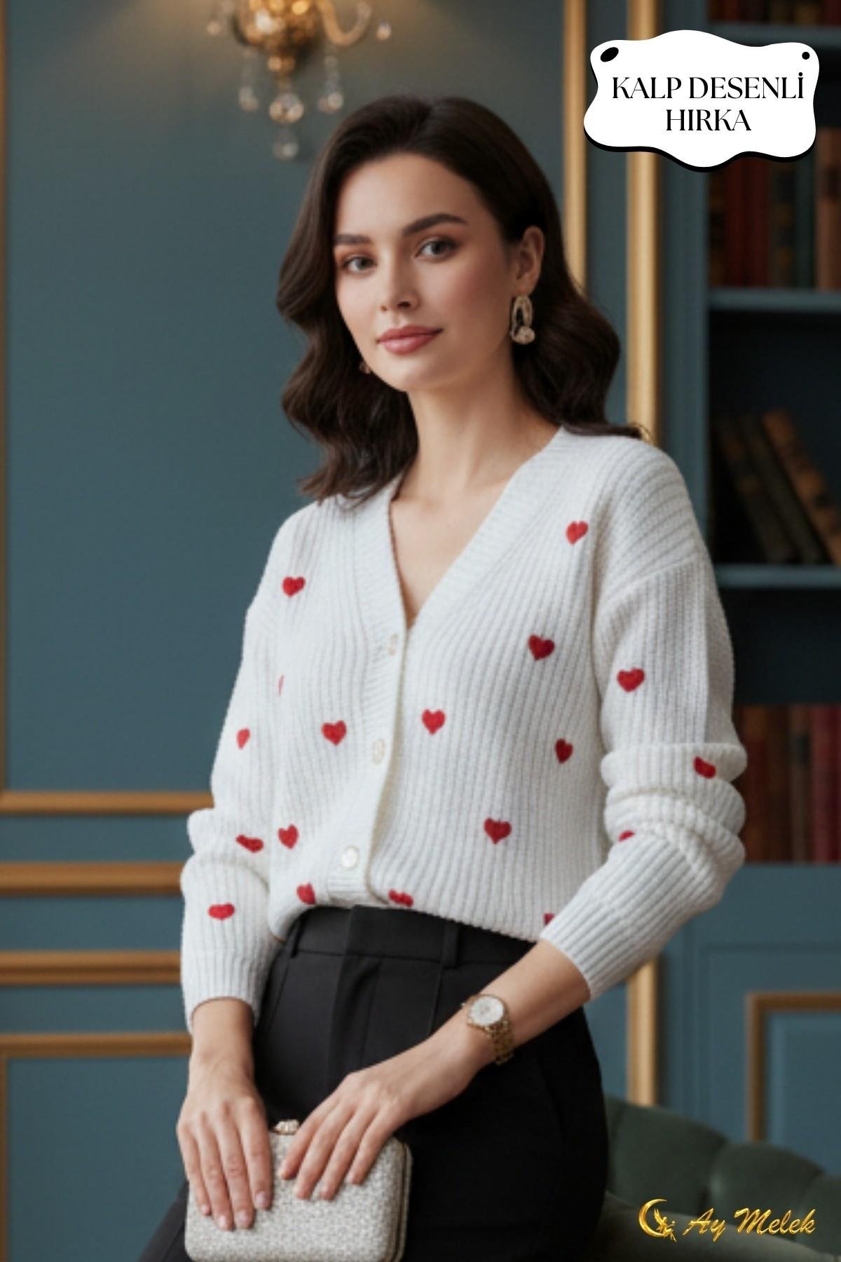 Kadın Triko Hırka V Yaka Kısa Dokulu Düğmeli Hırka