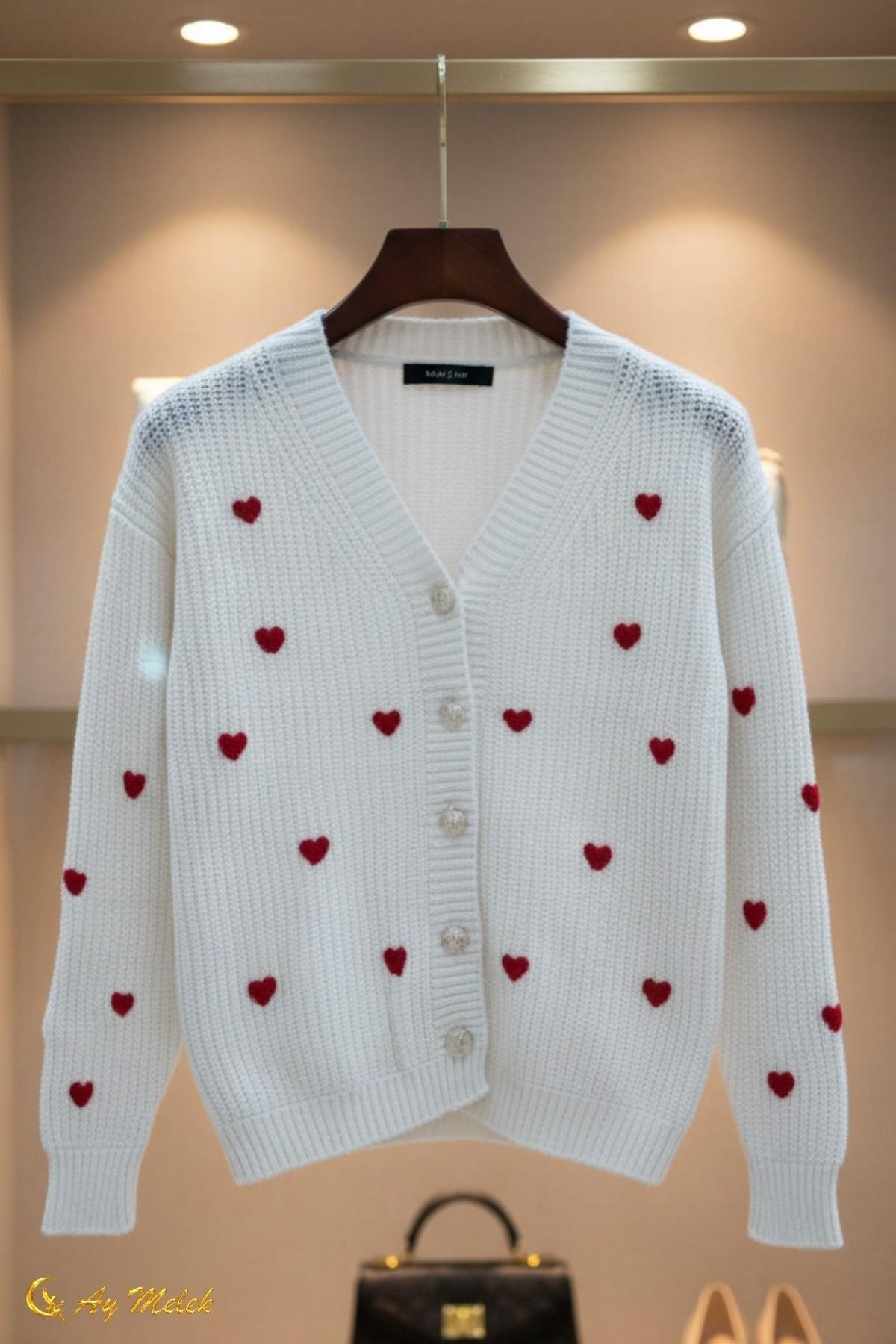 Kadın Triko Hırka V Yaka Kısa Dokulu Düğmeli Hırka