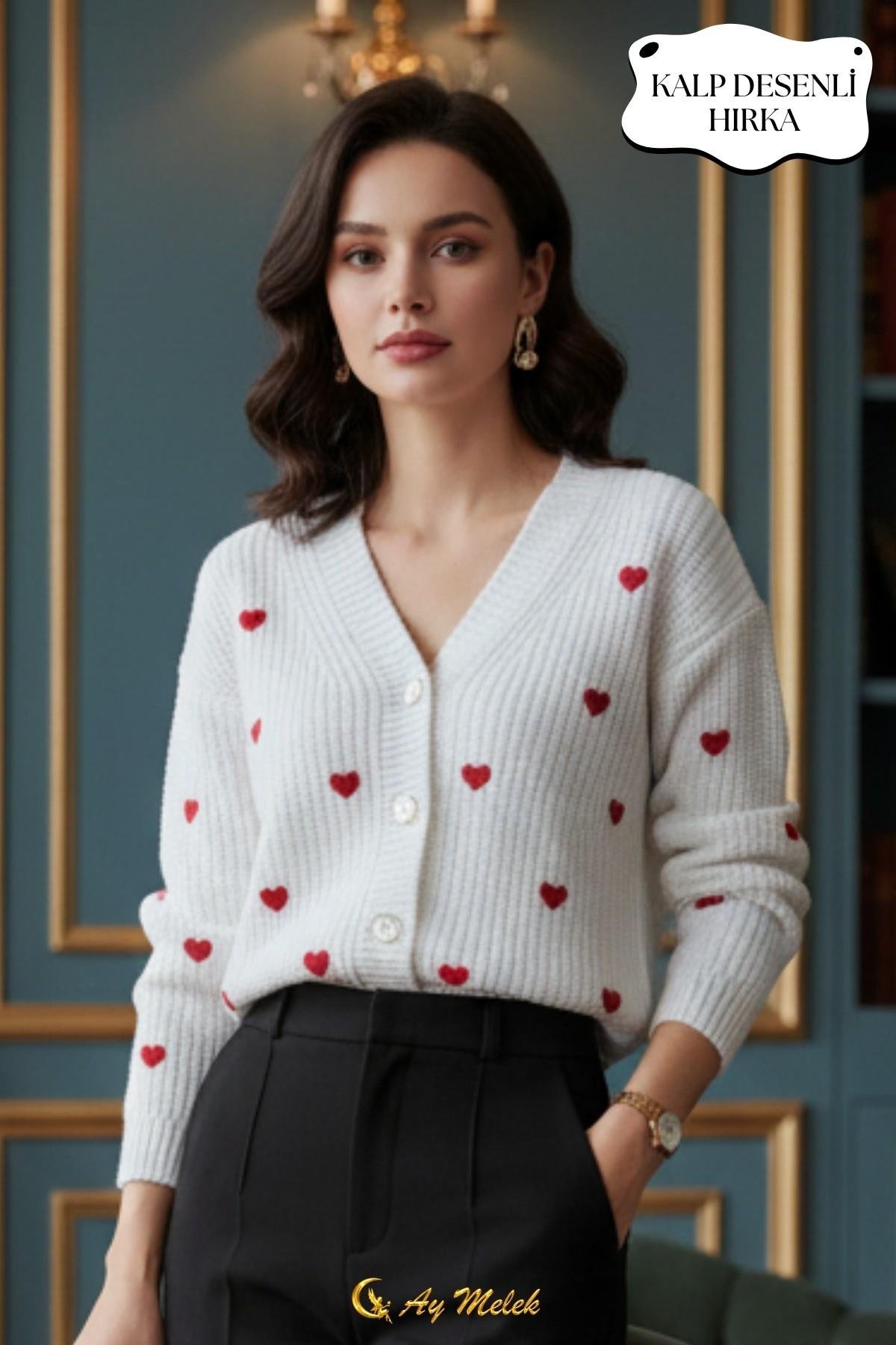 Kadın Triko Hırka V Yaka Kısa Dokulu Düğmeli Hırka