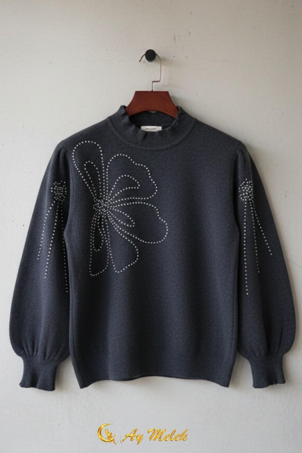 Kadın Triko Kazak Dik Yaka Angora Yumuşak Dokulu Kazak