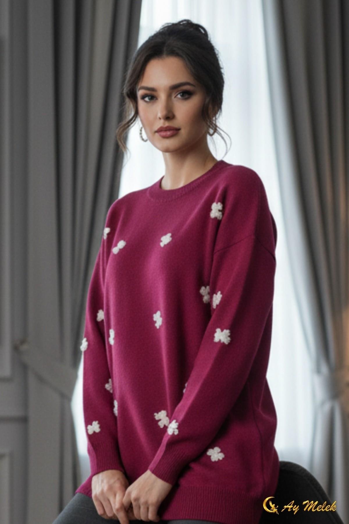 Kadın Triko Kazak Yumuşak Dokulu Bisiklet Yaka Kazak