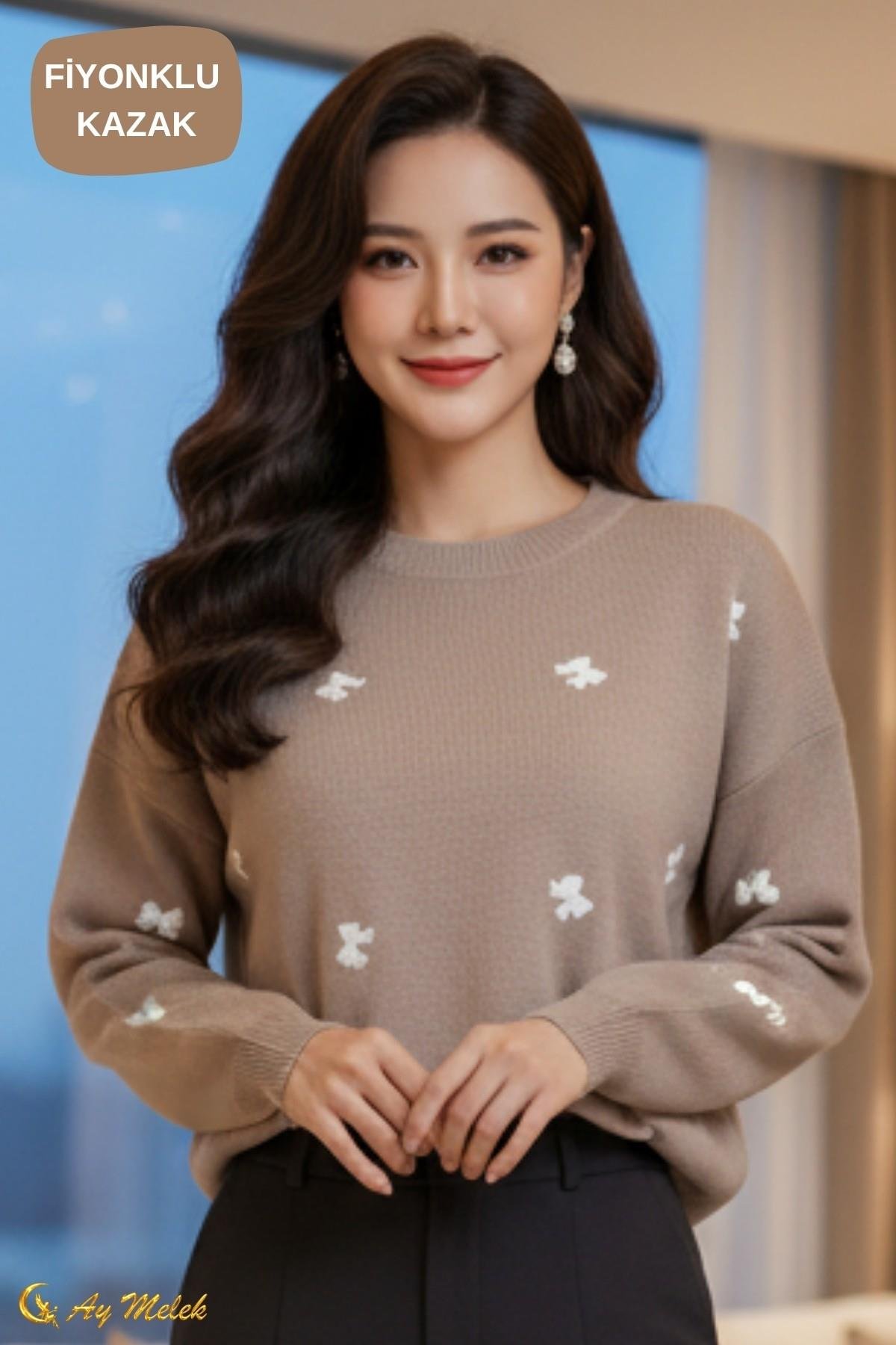 Kadın Triko Kazak Yumuşak Dokulu Bisiklet Yaka Kazak