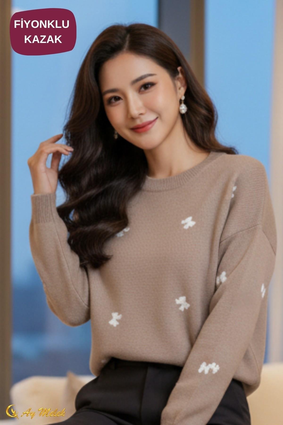 Kadın Triko Kazak Yumuşak Dokulu Bisiklet Yaka Kazak