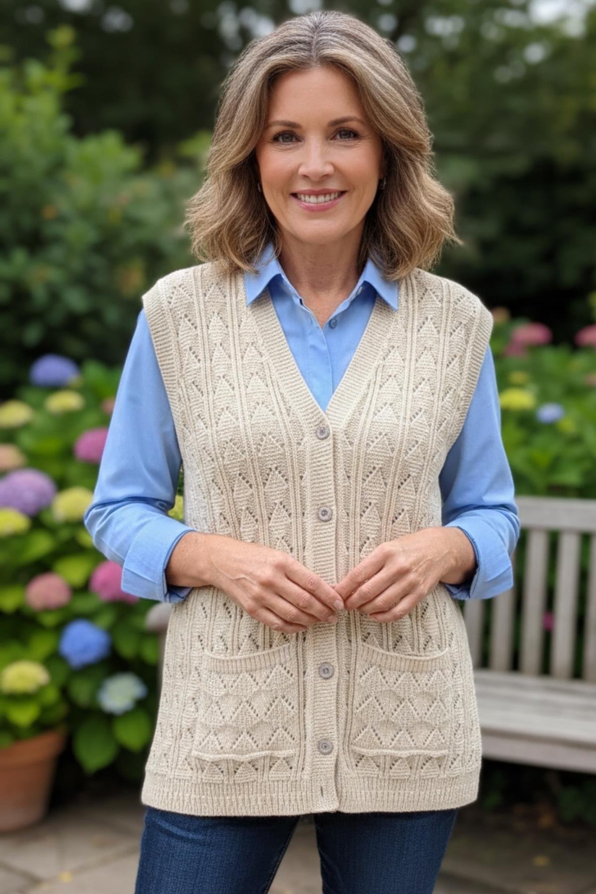 Kadın Triko Kışlık Düğmeli Anne Yeleği