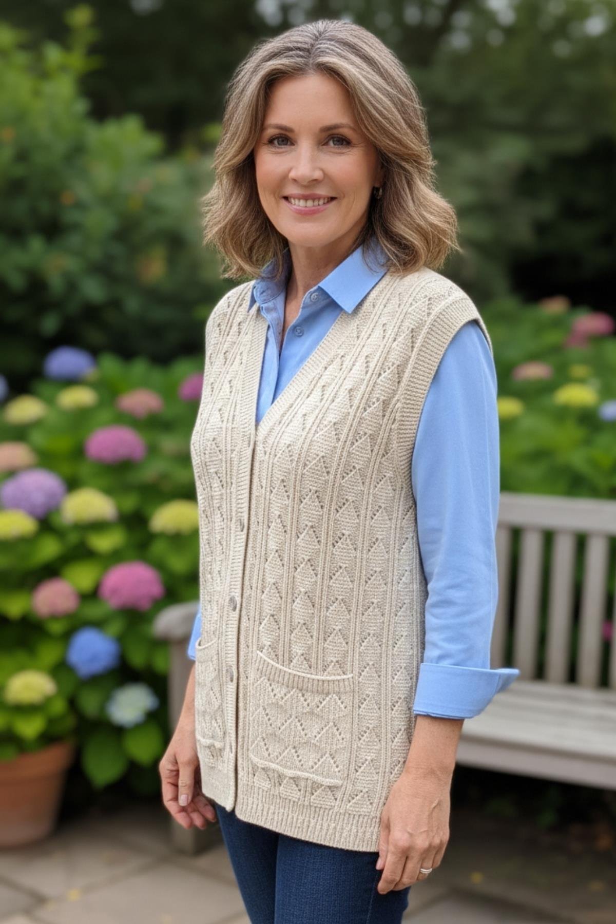 Kadın Triko Kışlık Düğmeli Anne Yeleği