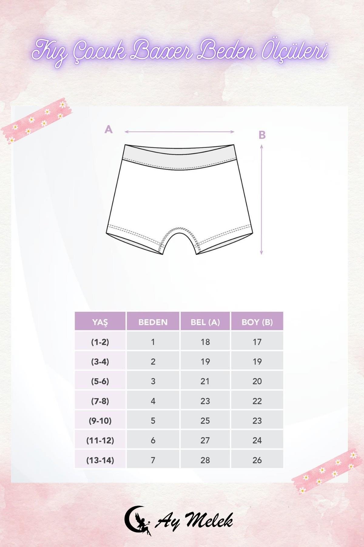 Kız Çocuk (3`lü Paket) Soft Yıkama Pamuklu Renkli Baskılı Boxer