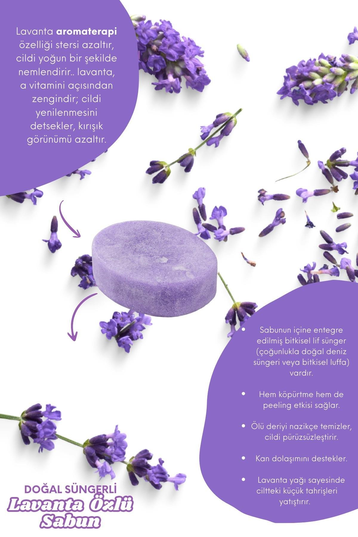 Lavanta Özlü Doğal Süngerli Güzellik Sabunu Cilt Kırışıklık Önleyici Etkili