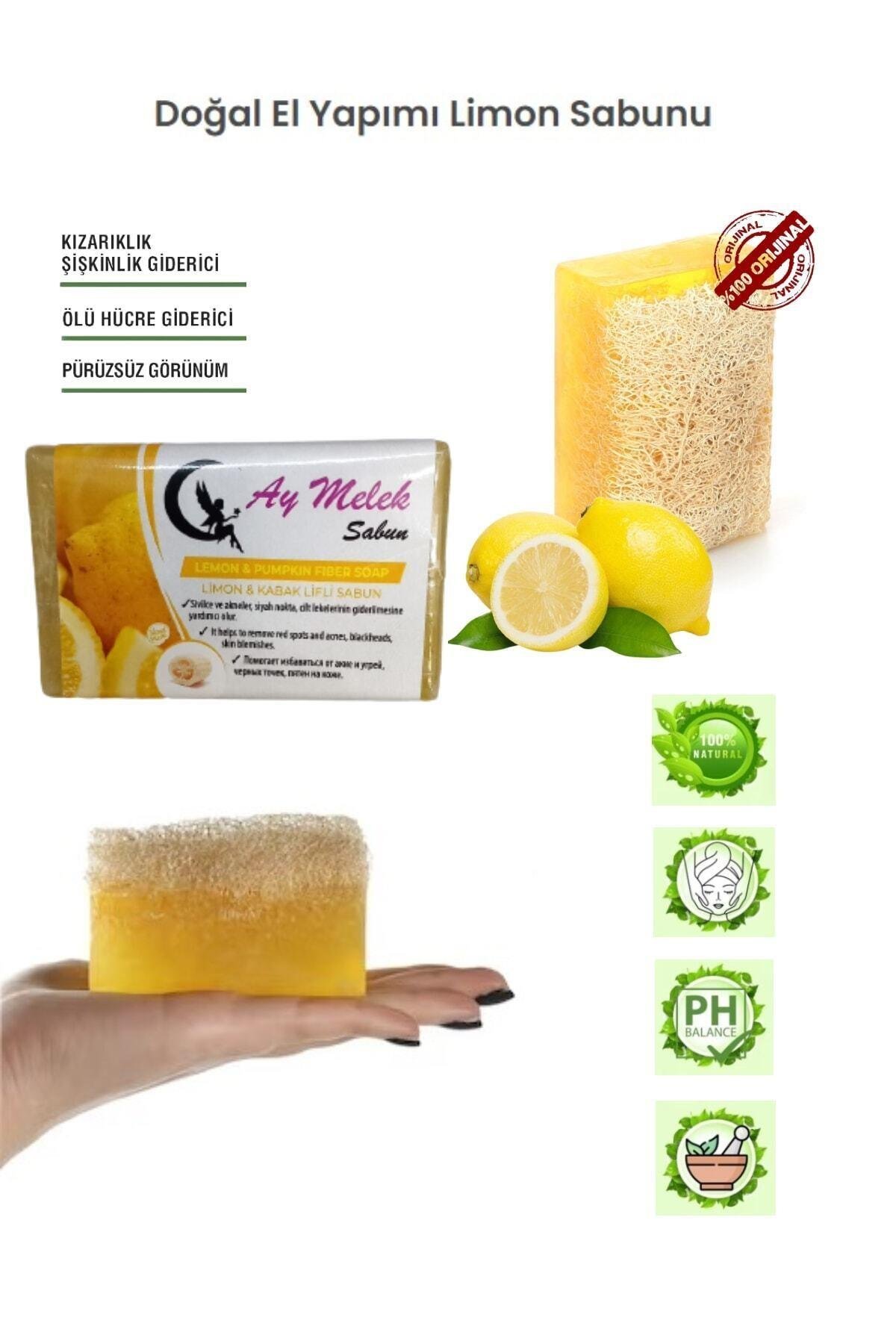 Limon Özlü Doğal Kabak Lifli Güzellik Sabunu Cilt Kırışıklık Önleyici Etkili