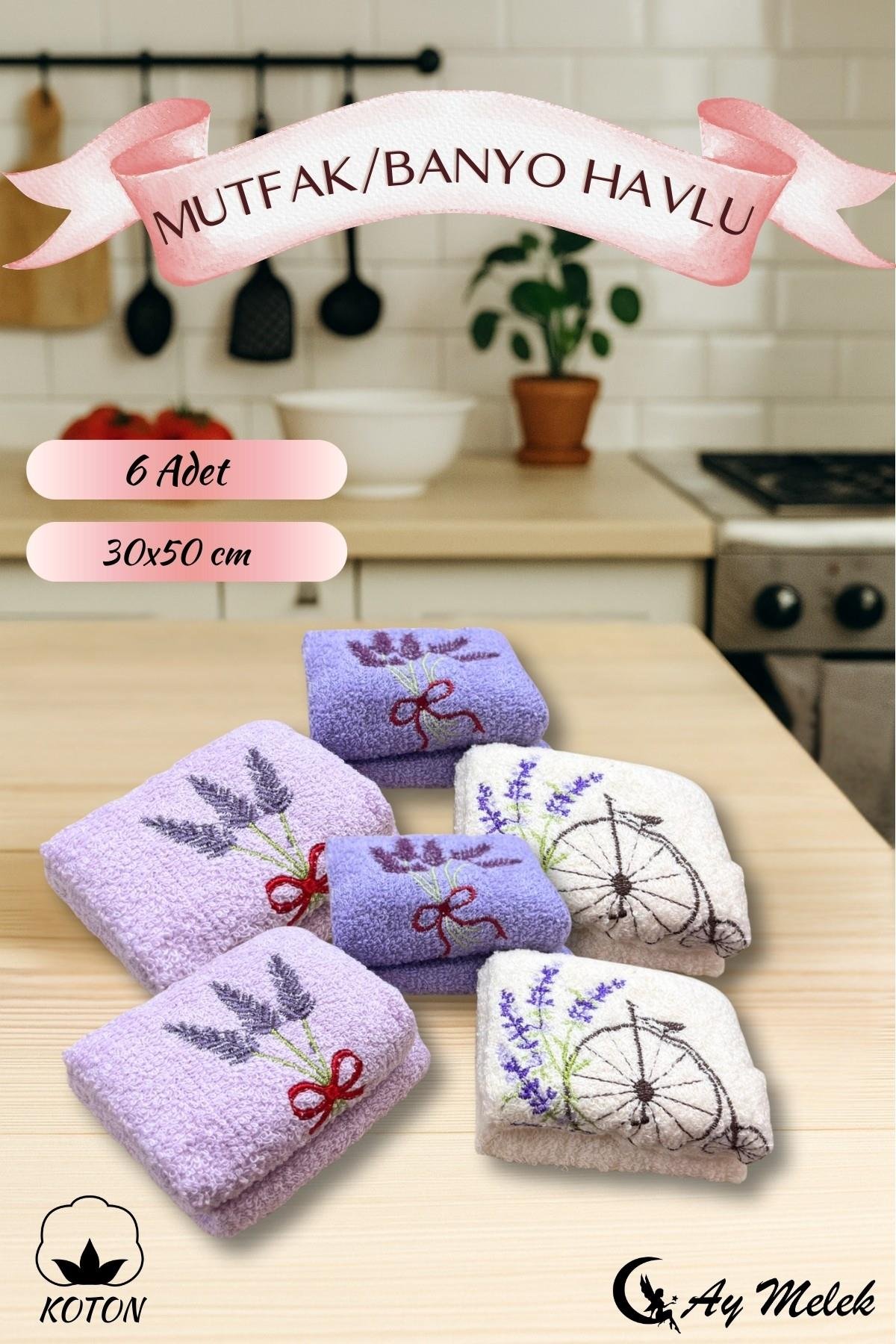 Mutfak Havlusu 6`lı set %100 Pamuklu Nakışlı El Havlusu