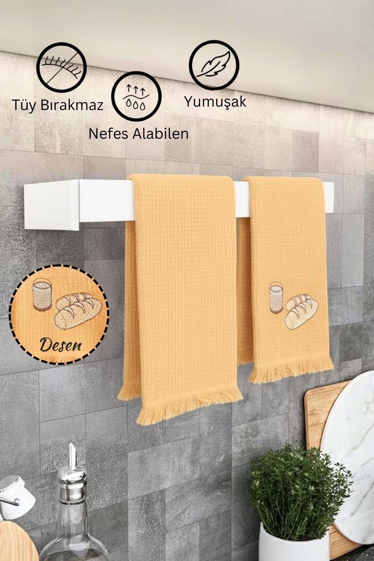 Mutfak ve Banyo Havlusu 2`li %100 Pamuklu Nakışlı El Havlusu