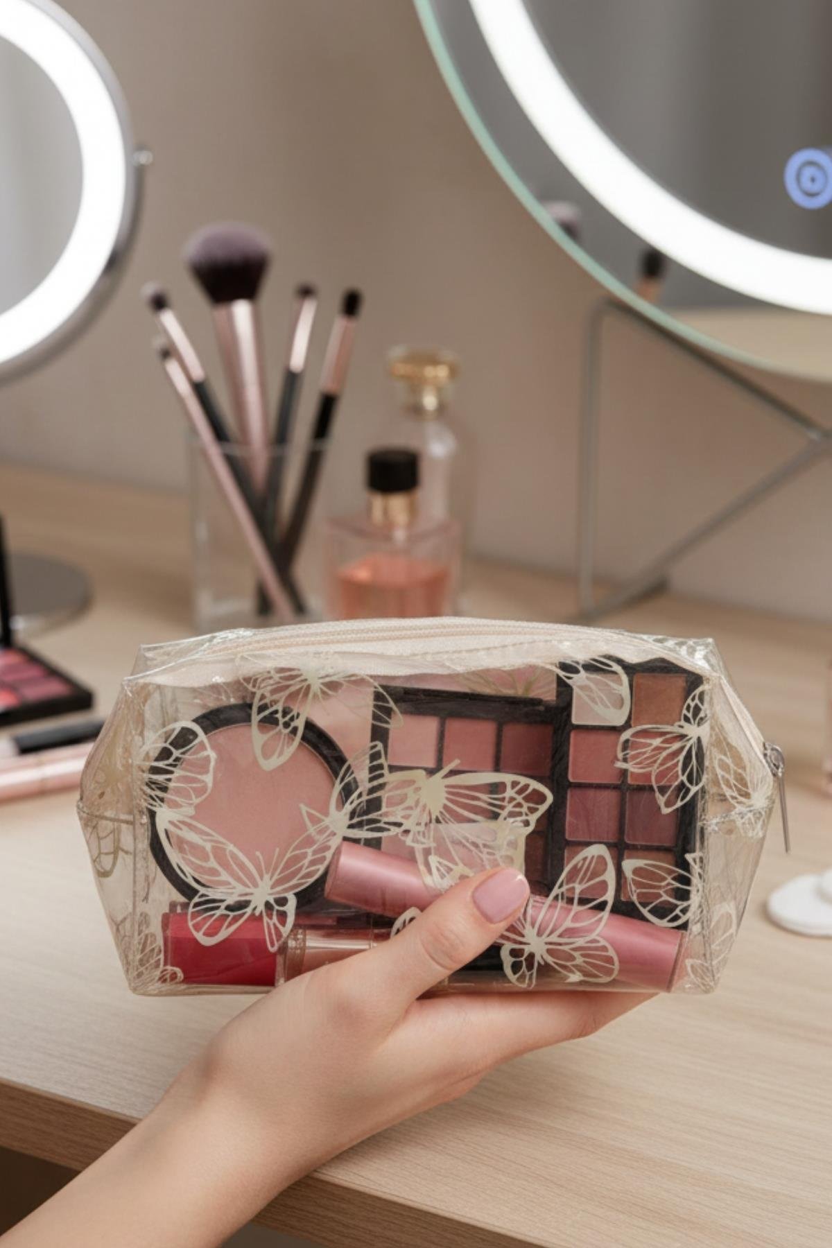 Su Geçirmez Desenli Pvc Makyaj ve Organizer Düzenleyici Seyahat Çantası