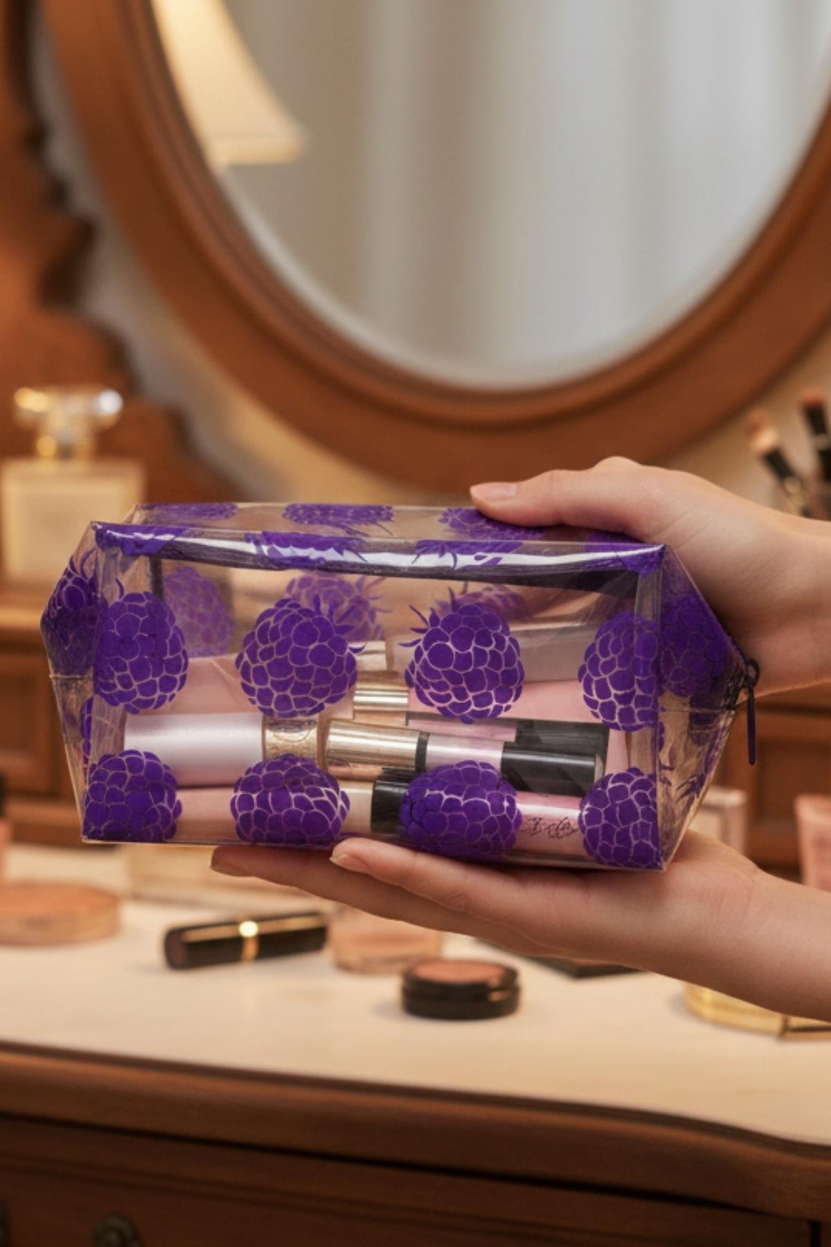 Su Geçirmez Desenli Pvc Makyaj ve Organizer Düzenleyici Seyahat Çantası