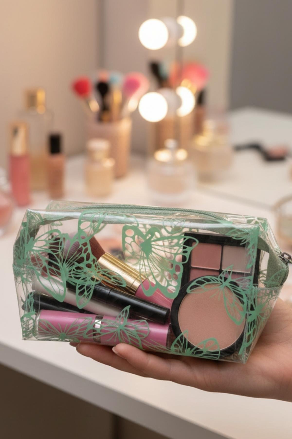 Su Geçirmez Desenli Pvc Makyaj ve Organizer Düzenleyici Seyahat Çantası