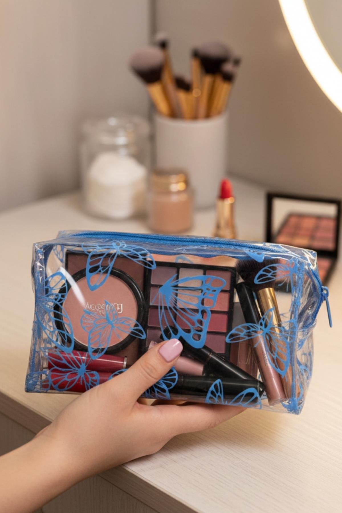 Su Geçirmez Desenli Pvc Makyaj ve Organizer Düzenleyici Seyahat Çantası