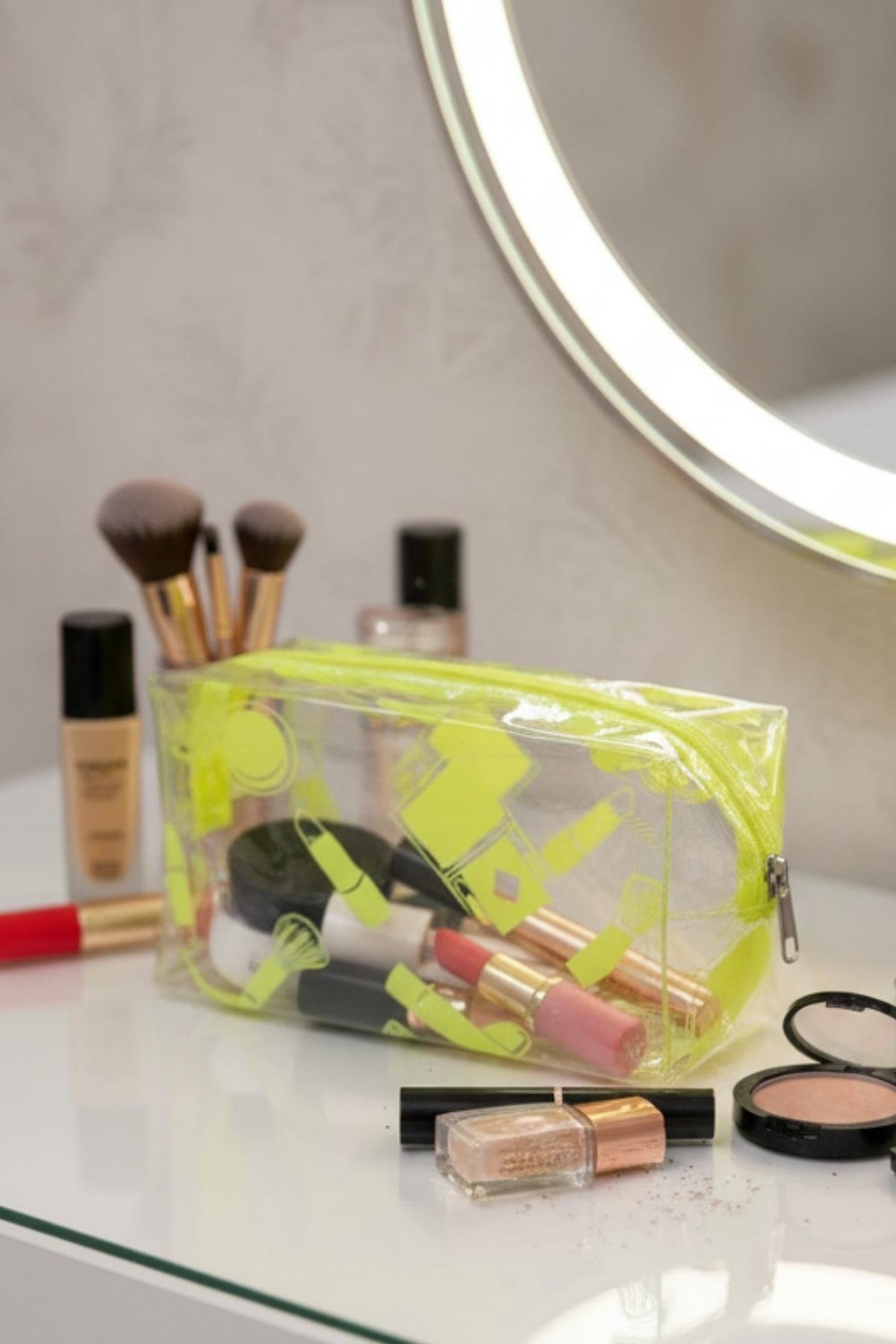 Su Geçirmez Desenli Pvc Makyaj ve Organizer Düzenleyici Seyahat Çantası