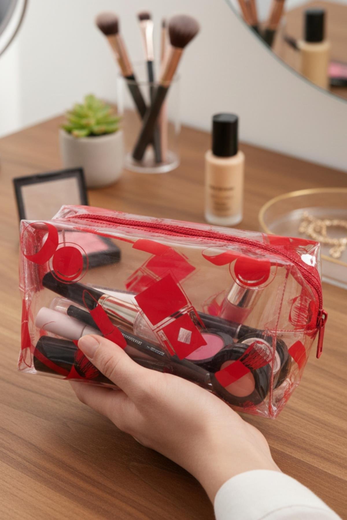 Su Geçirmez Desenli Pvc Makyaj ve Organizer Düzenleyici Seyahat Çantası