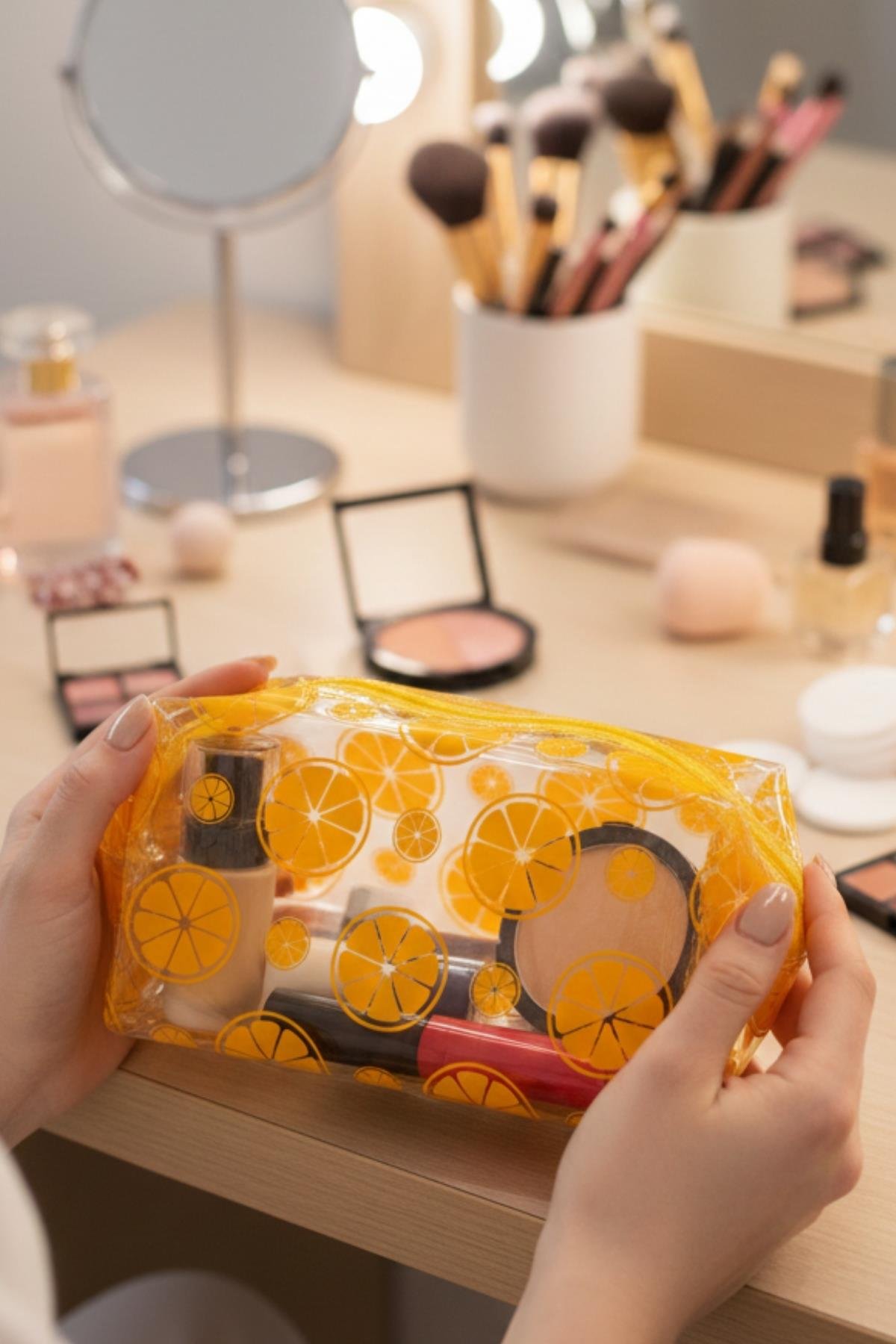 Su Geçirmez Desenli Pvc Makyaj ve Organizer Düzenleyici Seyahat Çantası