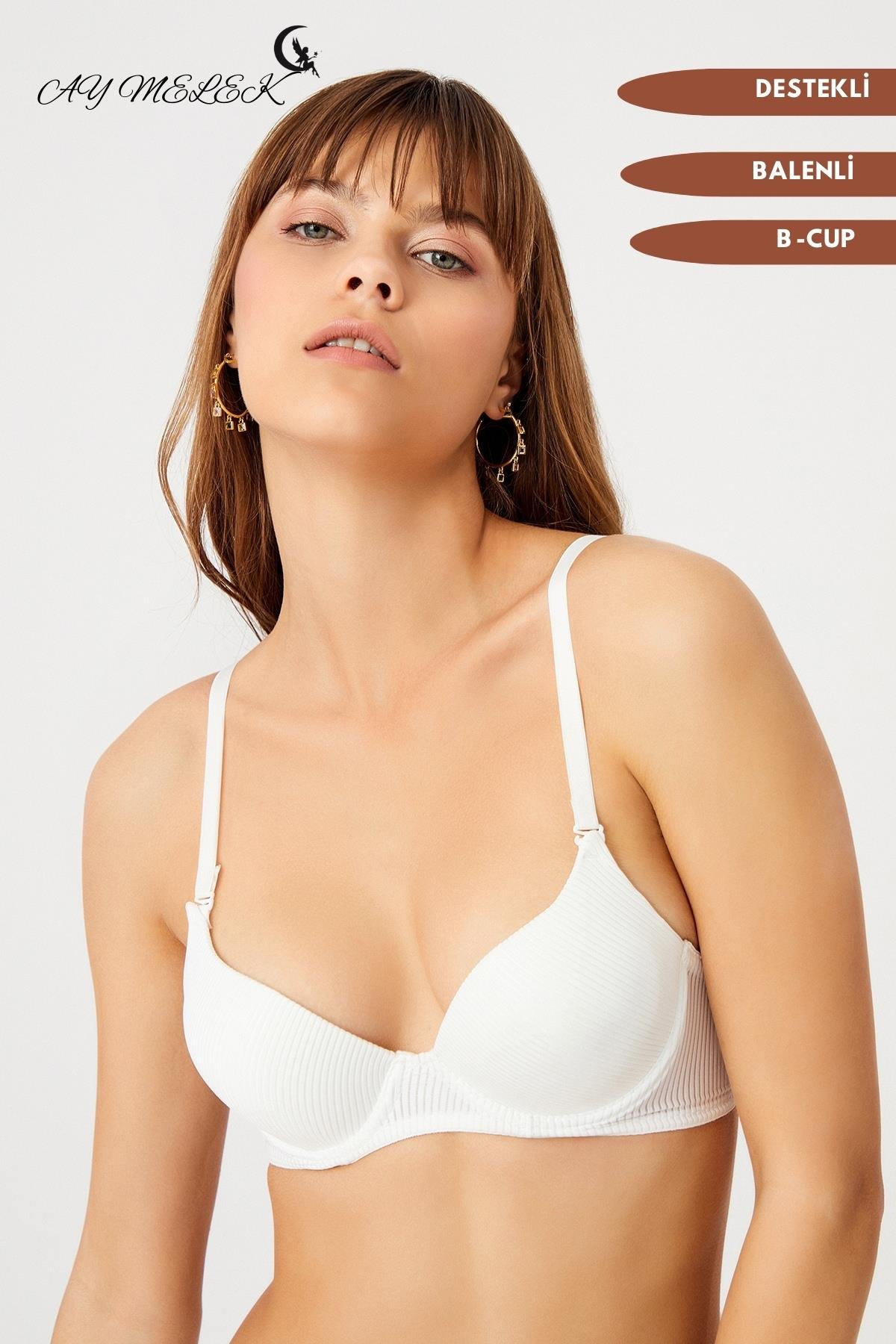 Sütyen Çizgi Desenli B-Cap Destekli Balenli Tasarım