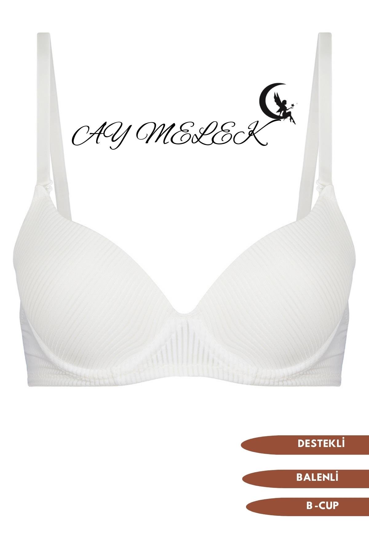 Sütyen Çizgi Desenli B-Cap Destekli Balenli Tasarım
