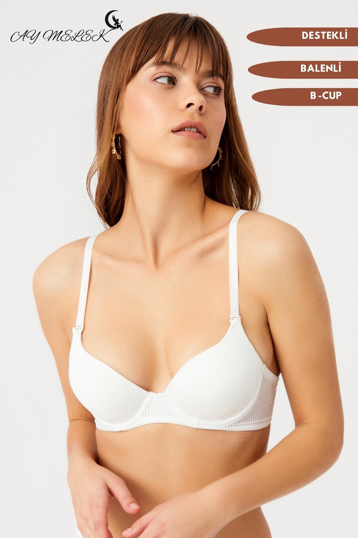 Sütyen Çizgi Desenli B-Cap Destekli Balenli Tasarım