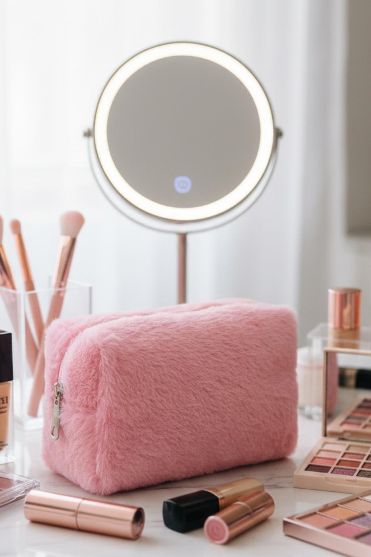 Yumuşak Peluş Makyaj Çantası Seyahat ve Kozmetik Düzenleyici Çanta