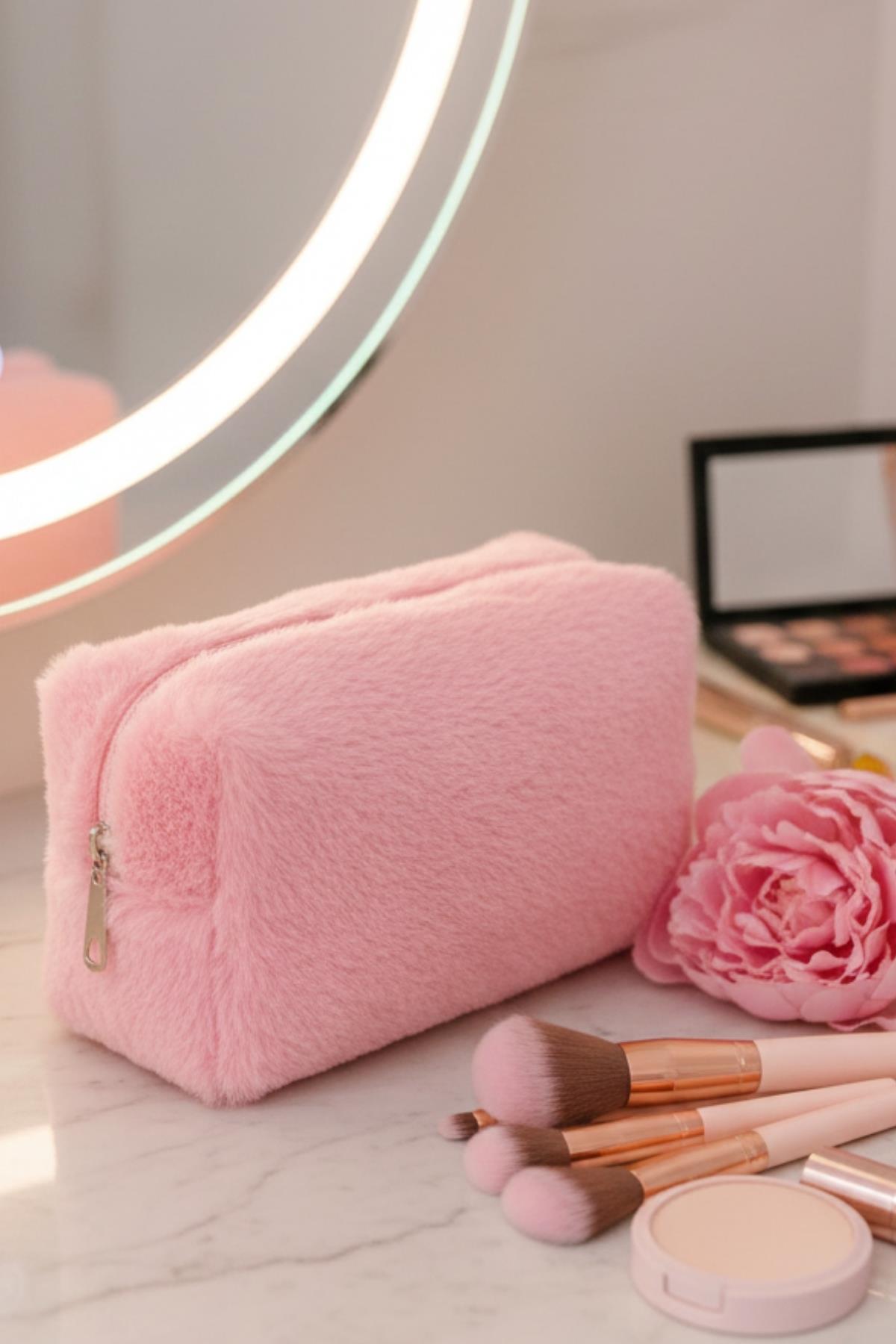 Yumuşak Peluş Makyaj Çantası Seyahat ve Kozmetik Düzenleyici Çanta