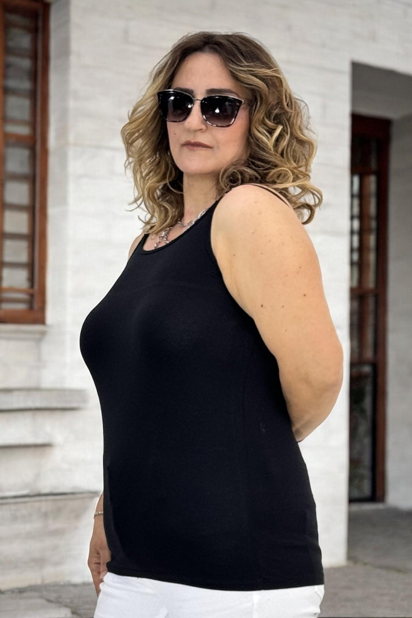 İNCE İP ASKILI KOLSUZ EKSTRA BÜYÜK BEDEN BODY BLUZ SİYAH