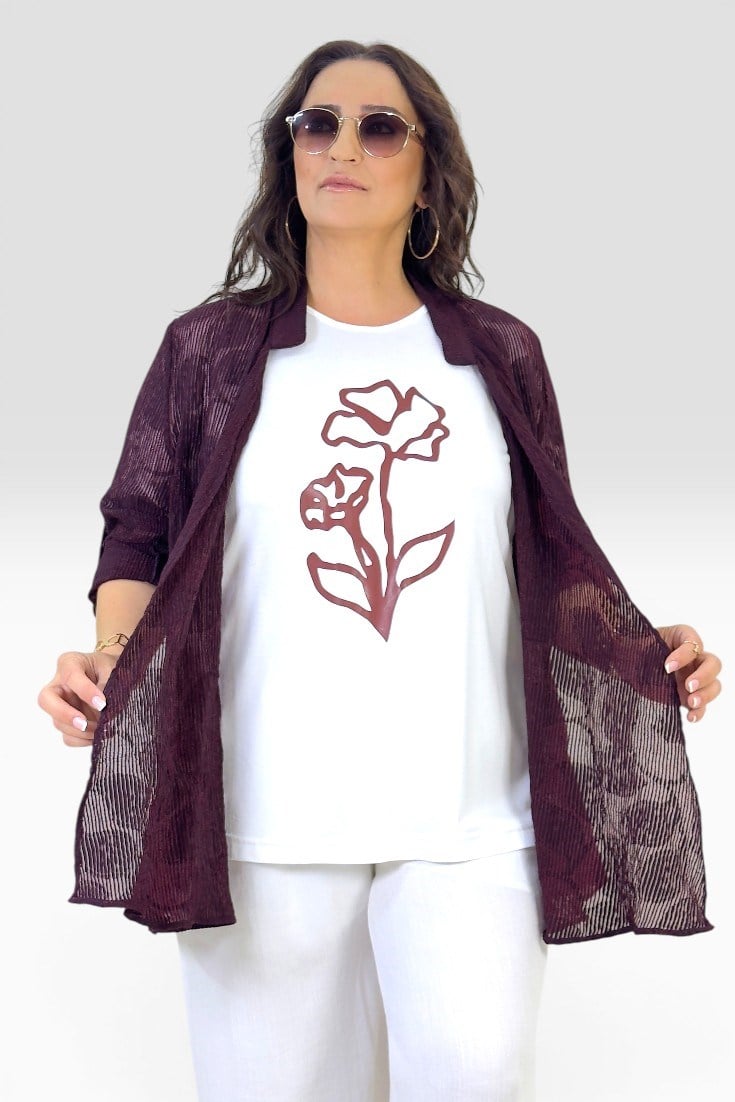 KATLANABİLİR KOL BORDÜR DESEN ŞEFFAF CEKET BASKILI PENYE TSHIRT BÜYÜK BEDEN İKİLİ TAKIM