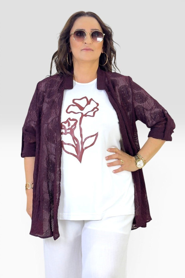 KATLANABİLİR KOL BORDÜR DESEN ŞEFFAF CEKET BASKILI PENYE TSHIRT BÜYÜK BEDEN İKİLİ TAKIM