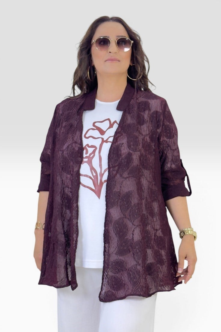 KATLANABİLİR KOL BORDÜR DESEN ŞEFFAF CEKET BASKILI PENYE TSHIRT BÜYÜK BEDEN İKİLİ TAKIM