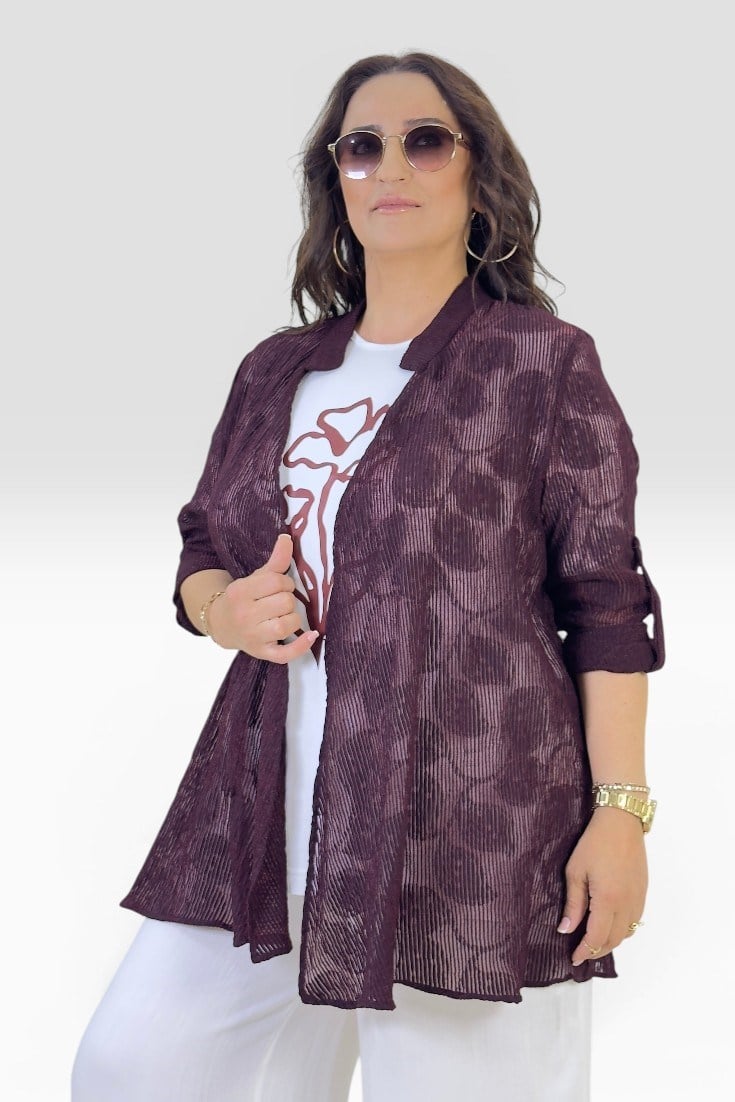 KATLANABİLİR KOL BORDÜR DESEN ŞEFFAF CEKET BASKILI PENYE TSHIRT BÜYÜK BEDEN İKİLİ TAKIM