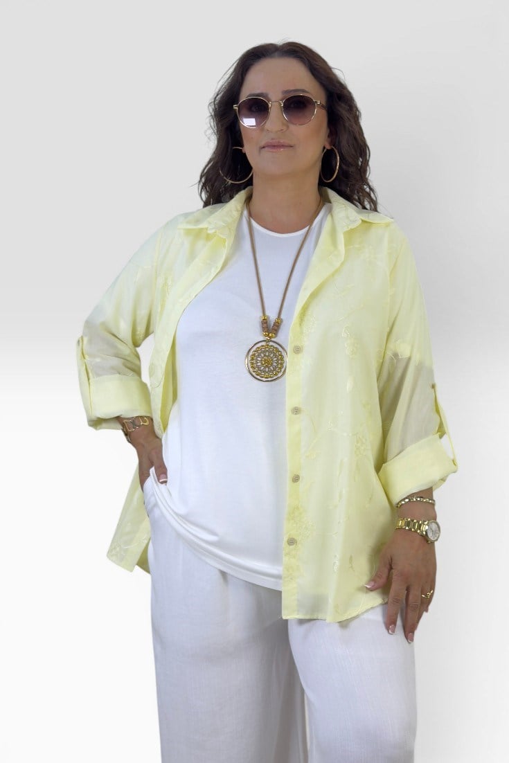 KATLANABİLİR KOL NAKIŞ İŞLEME DETAY GÖMLEK KISA KOL PENYE TSHIRT BÜYÜK BEDEN İKİLİ TAKIM