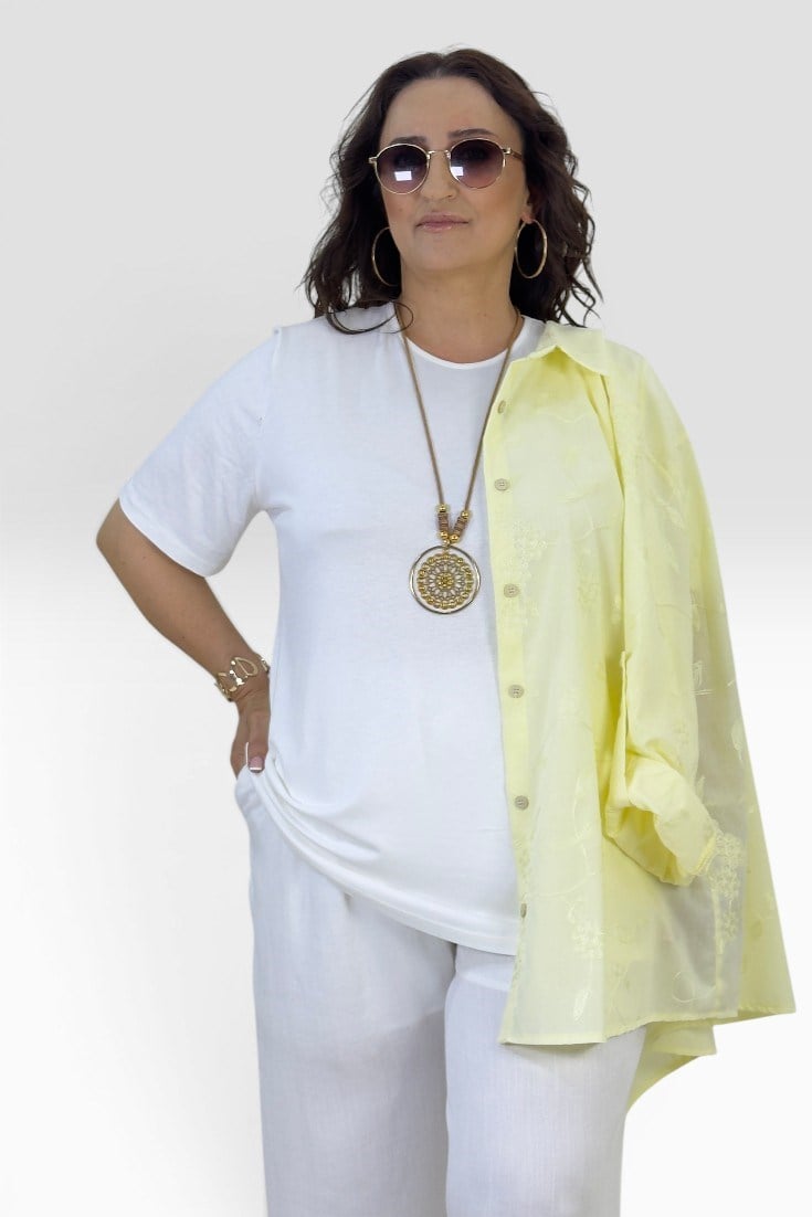KATLANABİLİR KOL NAKIŞ İŞLEME DETAY GÖMLEK KISA KOL PENYE TSHIRT BÜYÜK BEDEN İKİLİ TAKIM
