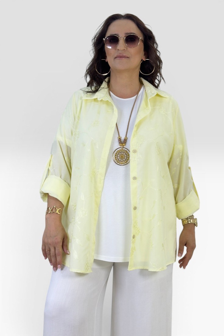 KATLANABİLİR KOL NAKIŞ İŞLEME DETAY GÖMLEK KISA KOL PENYE TSHIRT BÜYÜK BEDEN İKİLİ TAKIM