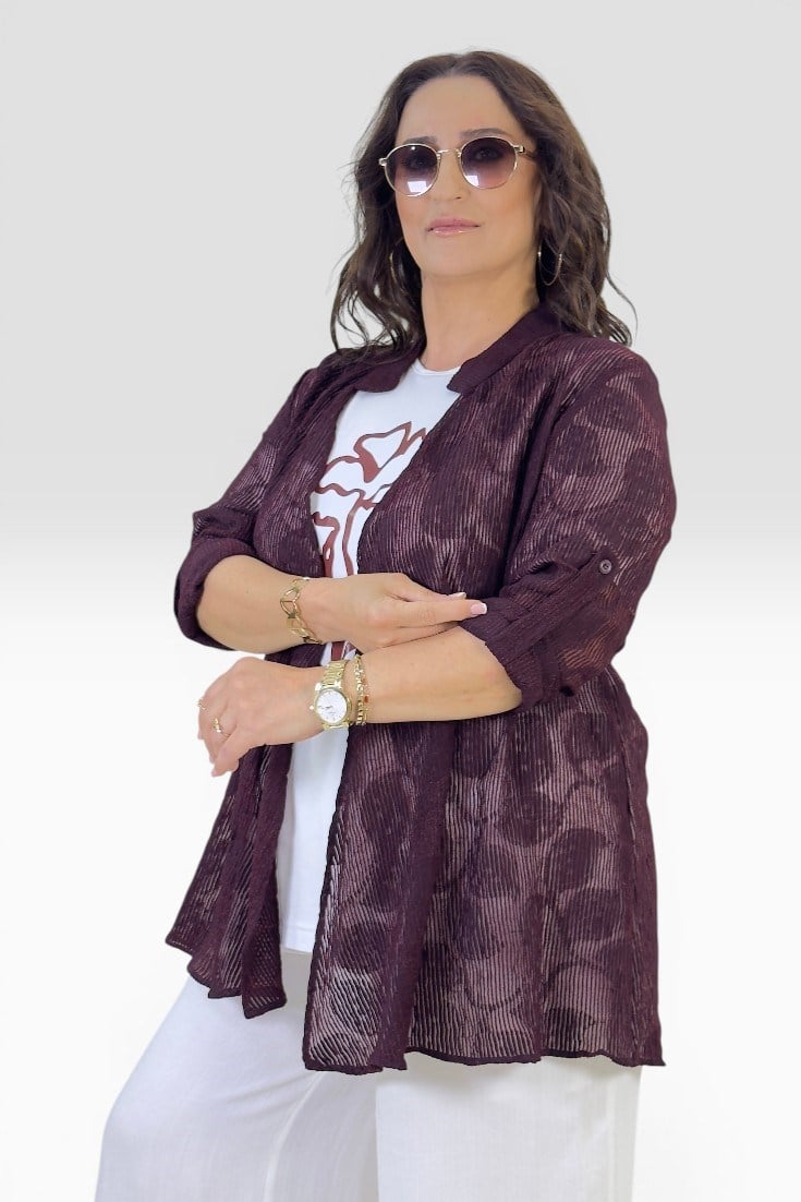 KATLANABİLİR KOL BORDÜR DESEN ŞEFFAF CEKET BASKILI PENYE TSHIRT BÜYÜK BEDEN İKİLİ TAKIM