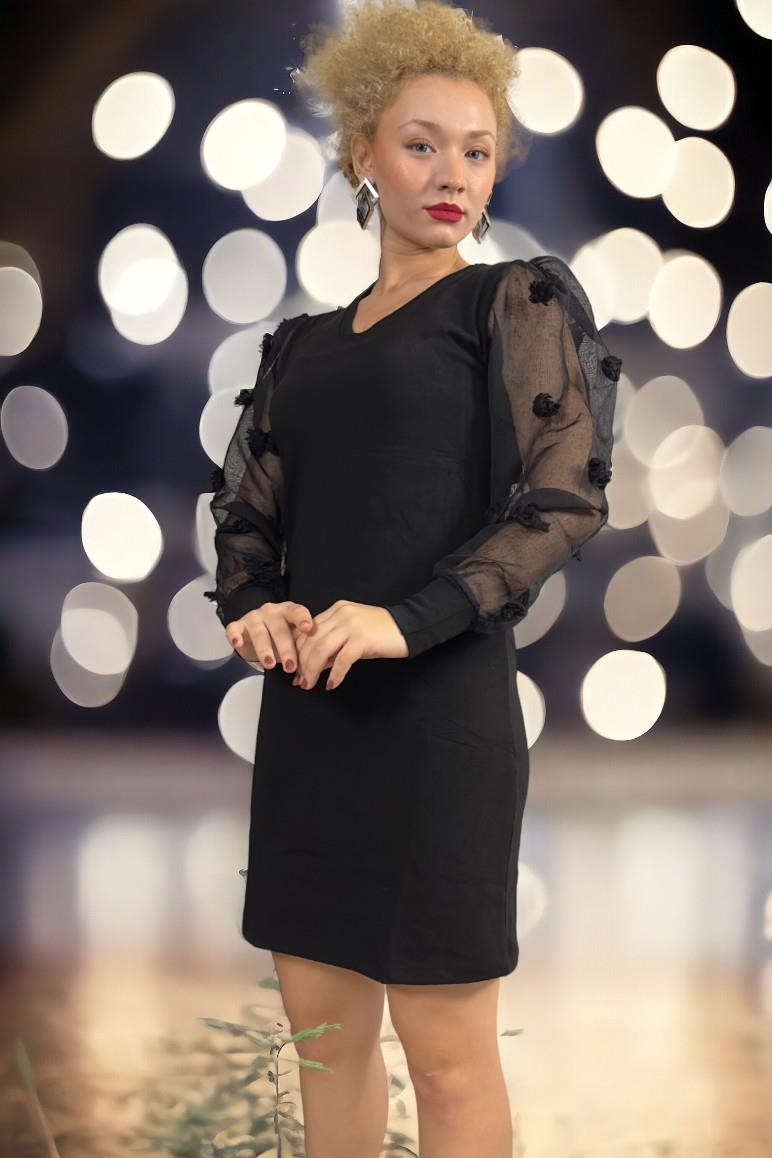 KOL MANŞETLERİ LASTİKLİ ORGANZE KOL 2 İPLİK ELBİSE