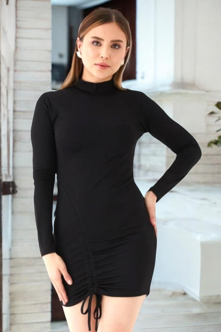 YANDAN BÜZGÜLÜ MİNİ ELBİSE