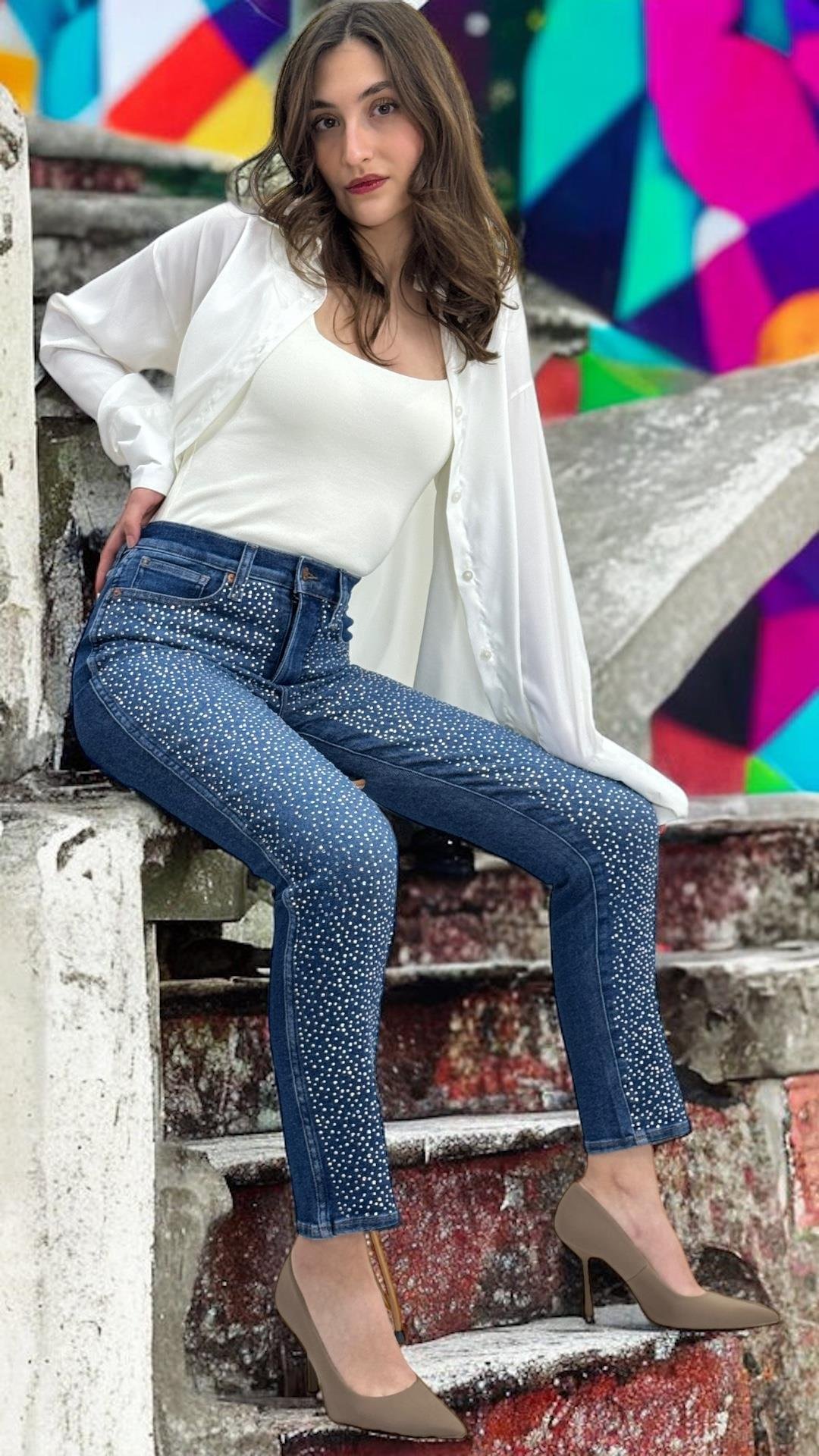 BÜYÜK BEDEN TAŞ İŞLEMELİ FUL LİKRALI MOM JEANS KADIN KOT PANTOLON