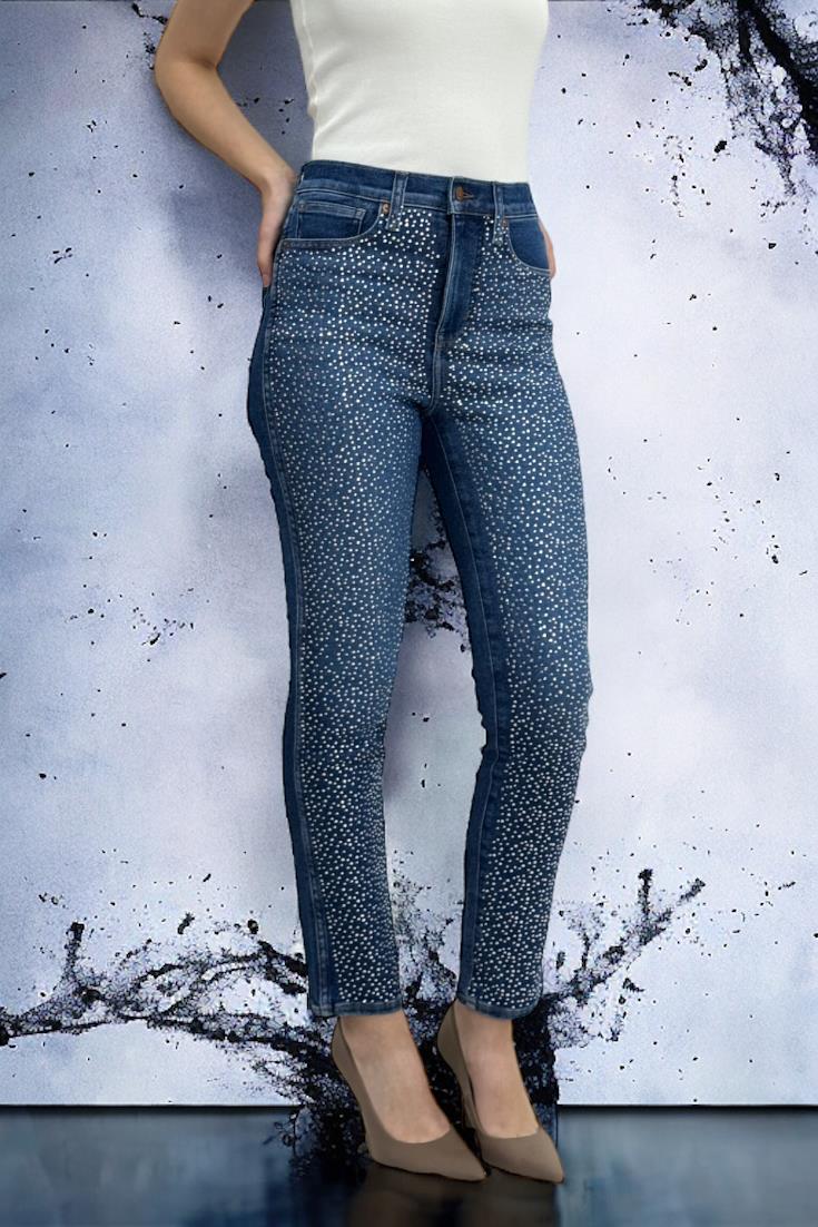 BÜYÜK BEDEN TAŞ İŞLEMELİ FUL LİKRALI MOM JEANS KADIN KOT PANTOLON