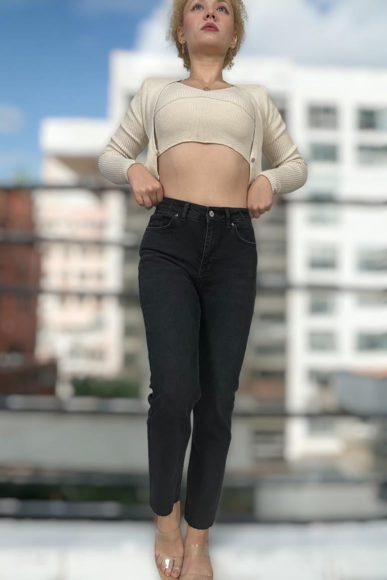 YÜKSEK BEL FUL LİKRALI DAR PAÇA  KOT PANTOLON