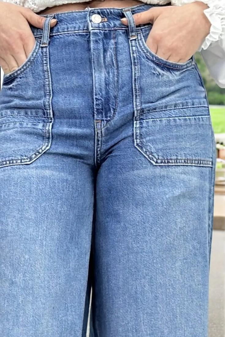 YÜKSEK BEL GENİŞ İSPANYOL KADIN KOT PANTOLON