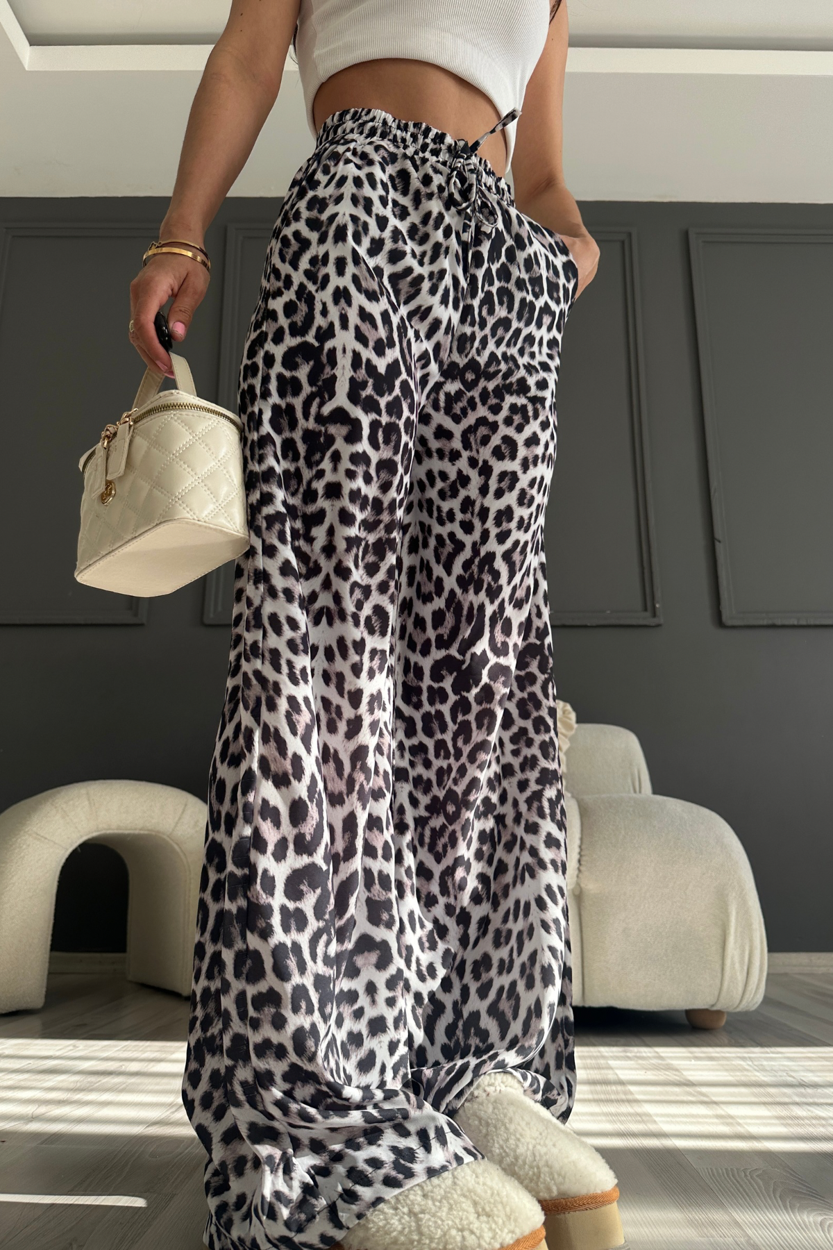 5301 Saten Leopar Pantolon 