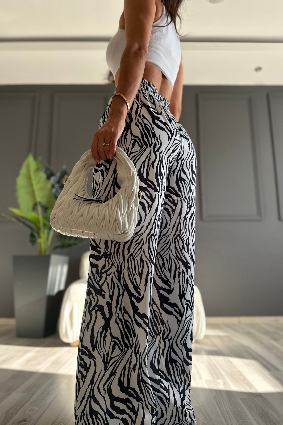 5301 Zebra Saten Leopar Pantolon 