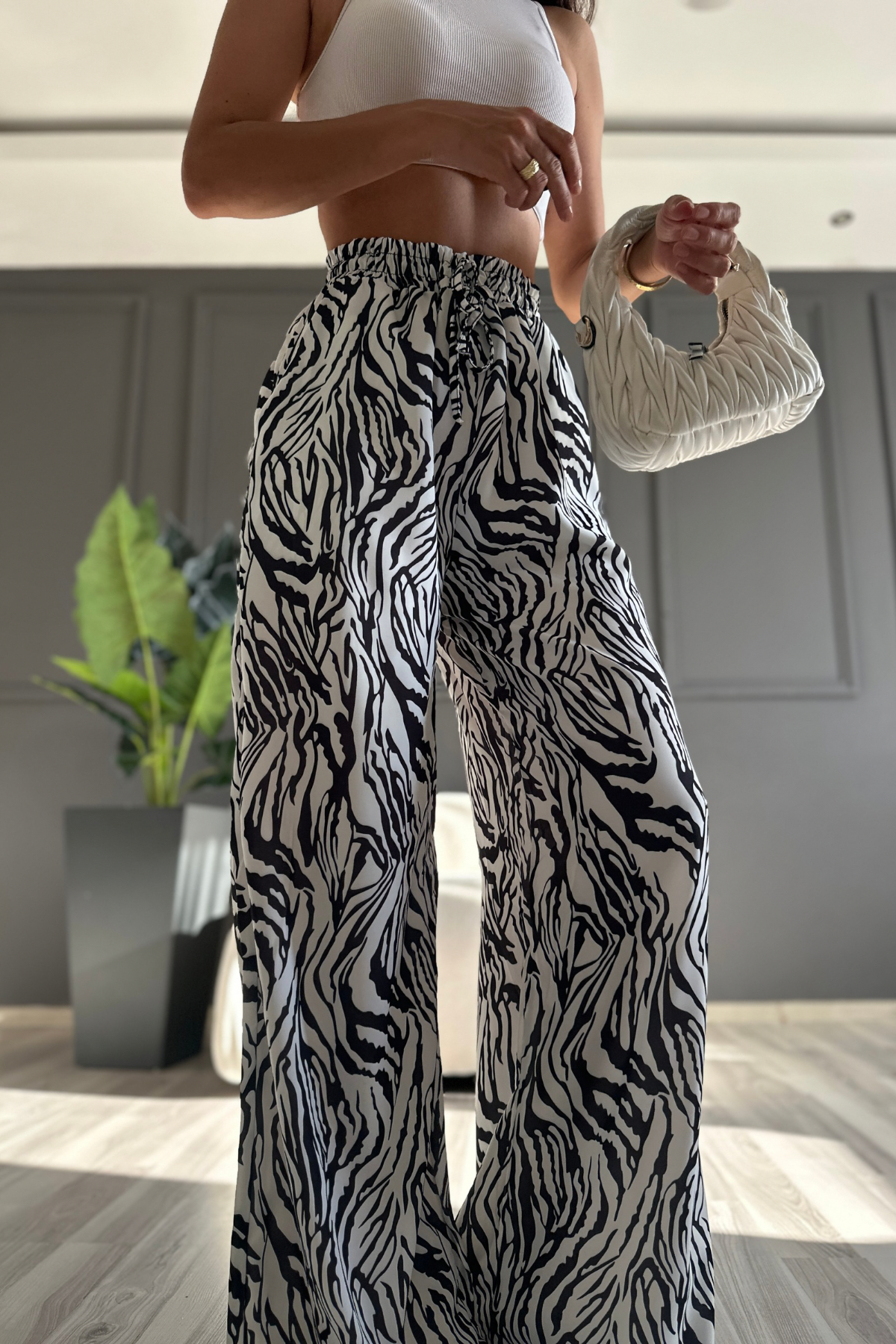 5301 Zebra Saten Leopar Pantolon 